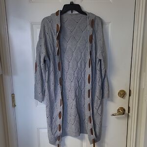 Gray Cardigan Sweater with Heathered Texture